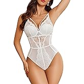 Avidlove Sexy Lingerie for Women Lace Teddy V Neck Snap Crotch BodySuit One Piece Babydoll Wireless