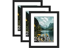 Picrit 24x30 Picture Frame 3 Pack, Black Poster Frame, Display Poster 18 x 24 with Mat or 24x30 Without Mat for Horizontal or