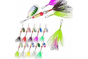 ABODADVENTURES Aboda Rooster Tail Fishing Lures Kit 10 Spinner Baits with 15 Interchangeable Feathered Rooster Tails 5 Colors Easy Customizable Fishing Lures for Trout Bass Salmon Crappie Fishing