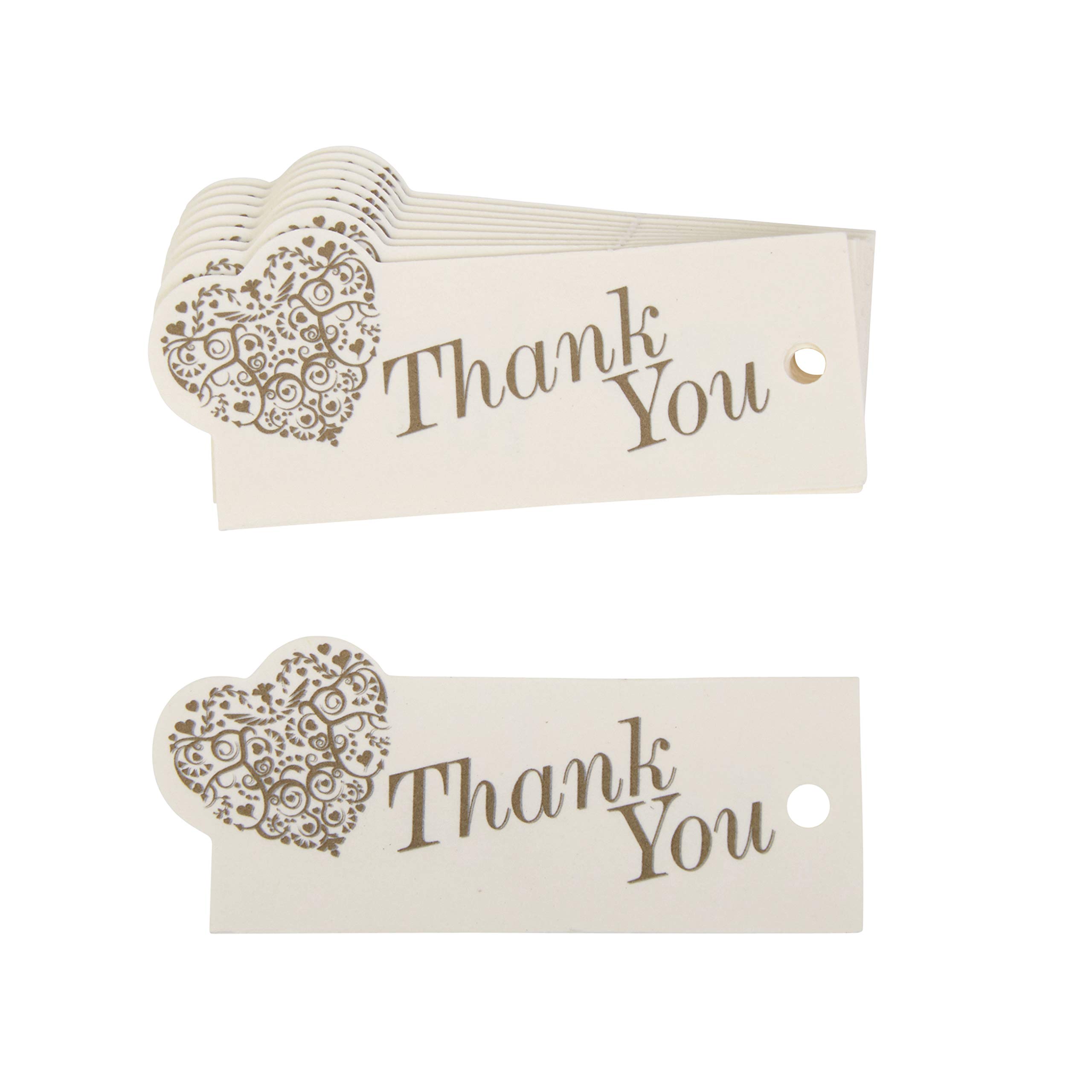 Neviti Wedding Luggage Tags with Thank You Text - Ivory/Gold - Pack of 10