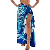 Back From Bali Womens Sarong Coverup Hand Painted Flower Swimsuit Wrap Skirt Beach Pareo with Coconut Clip