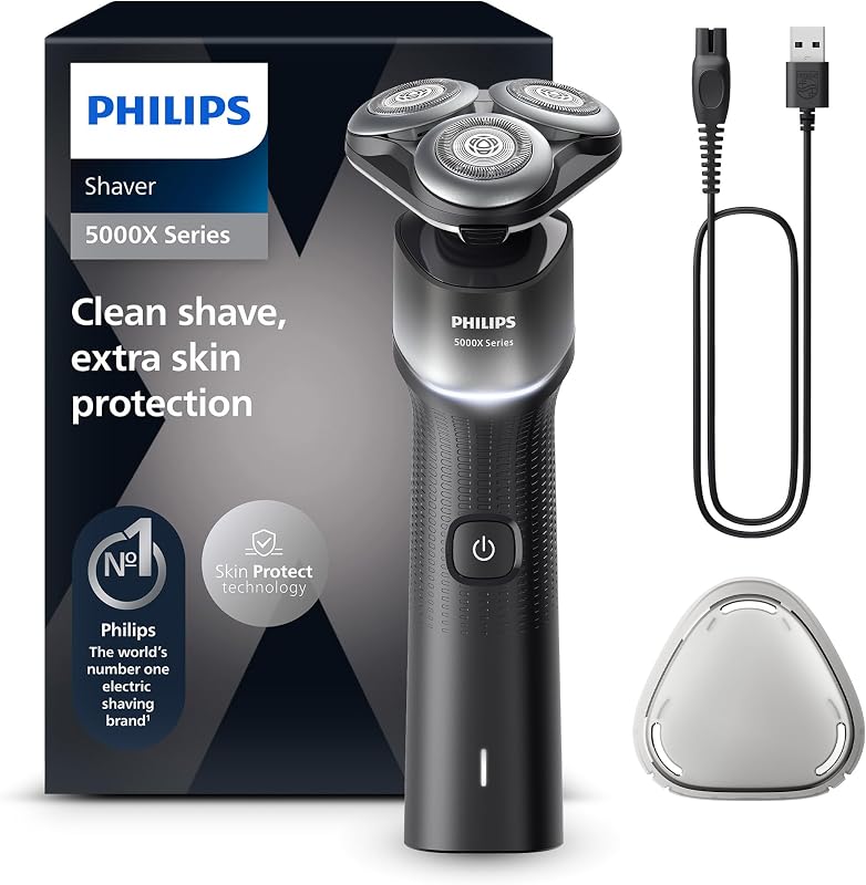 Shaver Series 5000X - elektrischer Rasierer für Herren, Nass- und Trockenrasur, Skin Protect Technologie, flexibler 360-Grad-Scherkopf, Aufladen in 1 Std./5 Min Schnellladung (Modell X5004/00)