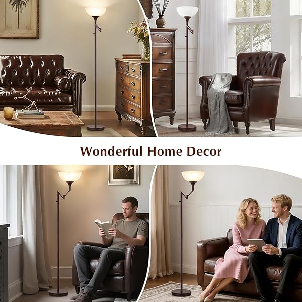EJIAXIN FLOOR LAMPS FOR LIVING ROOM BRONZE, 71″ TALL STANDING LAMP WITH GLASS SHADE, VINTAGE FLOOR LAMP WITH 350°ADJUSTABLE SWING ARM LAMP, POLE LAMP FOR BEDROOM, LIVING ROOM, OFFICE, BULBS INCLUDED