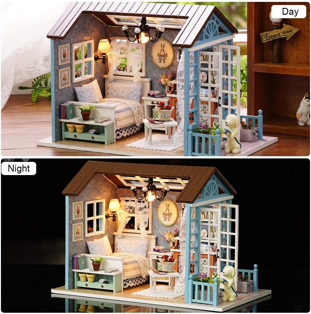 Fsolis DIY Dollhouse Miniature Kit with Furniture, 3D Wooden Miniature