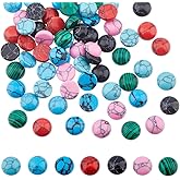 SUPERFINDINGS 42Pcs 7 Colors Natural Half Round Cabochons Flat Back Cabochons Synthetic Turquoise Stone Cabochons for for Earring Necklace Bracelet Jewelry Making (10mm)