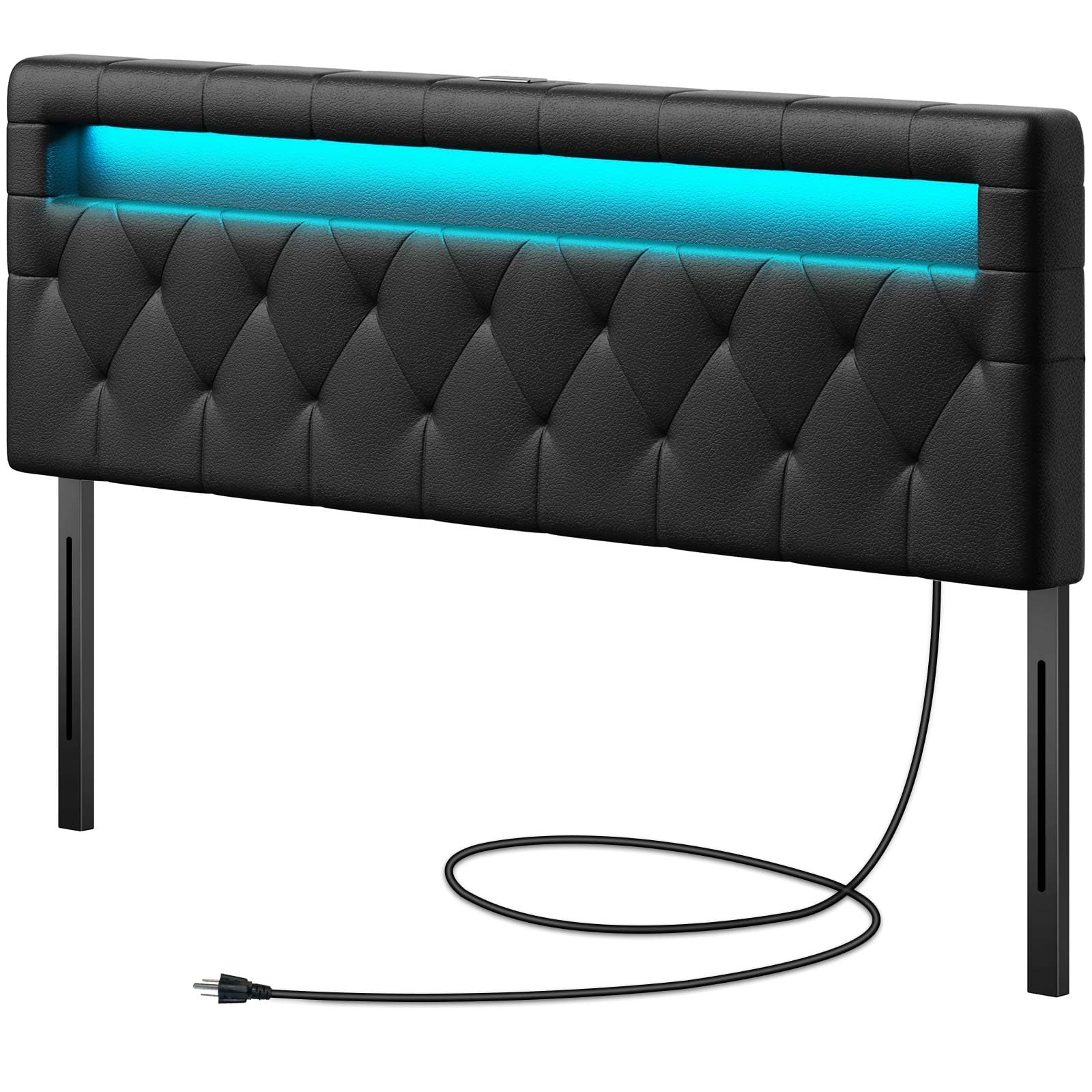 GREENSTELL Headboard for Queen Size Bed with 60,000 DIY color of LED Light, USB & Type C Post, Attach Frame, Height Adjustable, Black Wall Mounted Head Boards Only, Sturdy & Stable, Comfortable, Queen Image