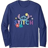 Disney Lilo & Stitch Multicolored Floral Stitch Logo Long Sleeve T-Shirt