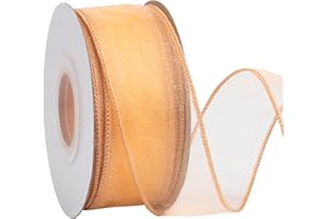 Zofrud 1-1/2 Inch Gold Organza Wired Ribbon – 20 Yards Sheer Ribbon with Metallic Edge for Gift Wrapping, Bows, Floral Arrang