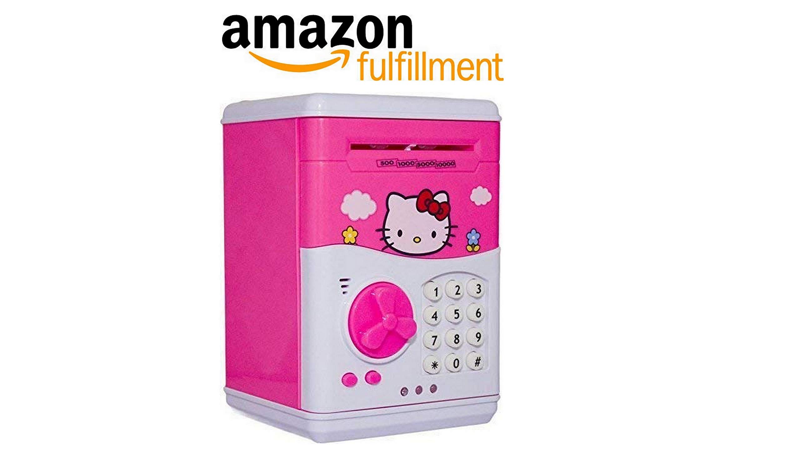 Kajal Toys™ Hello Kitty Bank ATM with Special Electronic Code(Password)/Battery Operated/ Keypad Lock with Changeable Password/ Safe Way to Keep Money/Light and Sound Coin Bank Coin Bank (Pink)