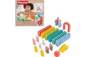 Fisher-Price Wood Preschool Game Domino Run Playset, 72-Piece Wooden Building Set for Kids Ages 3+ Years
