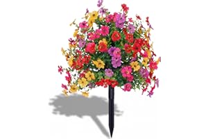 Outdoor/Indoor UV Resistant & Waterproof Artificial Flower Decor, 24 Inch Artificial Flower Stake Outdoor Decor - Multi-Color