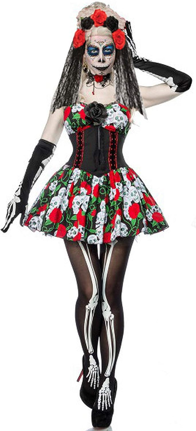 chinese dress ladies Plus Size Sexy Womans Halloween Costume Gothic Skeleton Skull Lace Bustier  Long Sleeve Maxi Gown main image 0