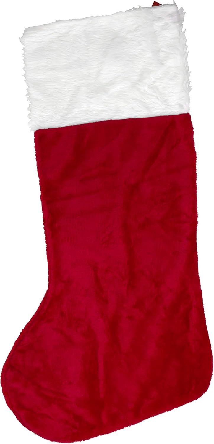 Stockings & Holders - Iconikal Jumbo Christmas Stocking Red Plush 43-Inch Tall White Cuff Large Gift Holder with Hanging Loop Mantel Holiday Décor