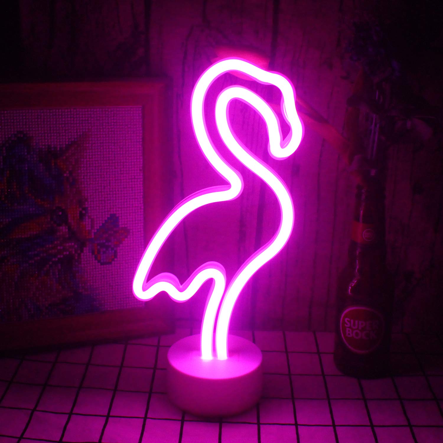 Pink Flamingo Shaped Neon Signs with Base Led Neon Decorative Lights USB/Battery Powered Sign Premium Night Lights for Kids Room Girl Bedroom Table Christmas Party Decor Gifts(Pink Flamingo)