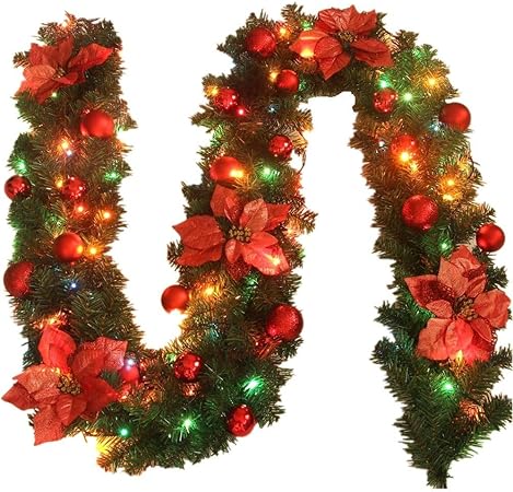 Decorazioni Natalizie Ufficio.Jnseaol Ghirlande Corone 2 7m Scale Camino Finestra Albero Di Natale Ufficio Centro Commerciale Decorazione Regalo Di Natale Di Lusso 35 Colori Che Cambiano Perline Lampada Red Light Amazon It Casa E Cucina