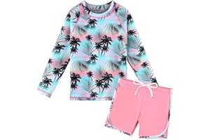TFJH E Girls Long Sleeve Swimsuits Rashguard Sets Sunsuits UV 50+ Two Piece 3-12Y