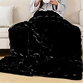 ORINOVA Faux Fur Black Thick Soft Throw Blanket 60X80 for Bed Couch Gift Office Chair Bunny Faux Rabbit Fur Blanket Decorative Warm Throw Blanket 860 GSM