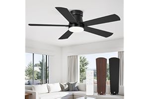 Fanbulous Ceiling Fans with Lights and Remote, 42 inch Low Profile Flush Mount Ceiling Fan,White Modern Ceiling Fan with LED 