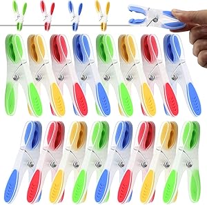 Amersumer 36 Pcs Plastic Clothespins Non-Slip, Clothes Pins Pegs Clips Bulk with Soft Rubber Grip, Clips for Line Drying Laundry, Office, DIY Projects and Snack Bags (Red, Yellow, Blue, Green)