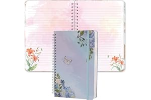 SIIXU Floral Hardcover Spiral Notebook: A5 Small College Ruled Lined Journal with 160 Colorful Flower Pages - Pretty Writing 