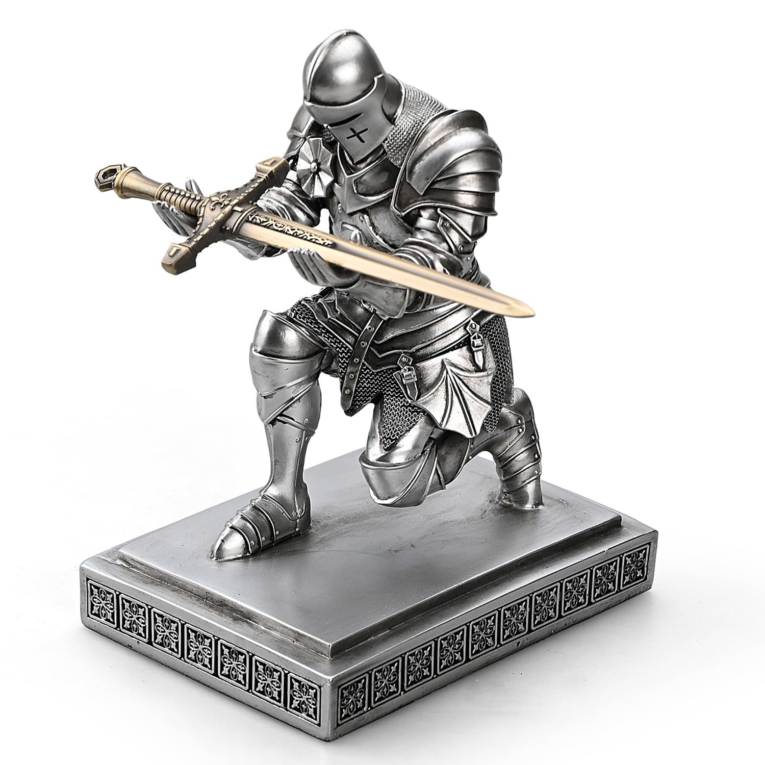 Knight Pen Holder & Desk Organizer - Medieval Armored Warrior With Magnetic Sword