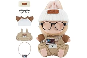 WOPLAGYREAT Cute Doll Clothes for Labubu (NO Doll) Design Outfits Accessories Mini Big Into Energy Monster Case Cover Protector Box Bag Jumpsuit Knitted Hat Camera Men Adult (Beige)