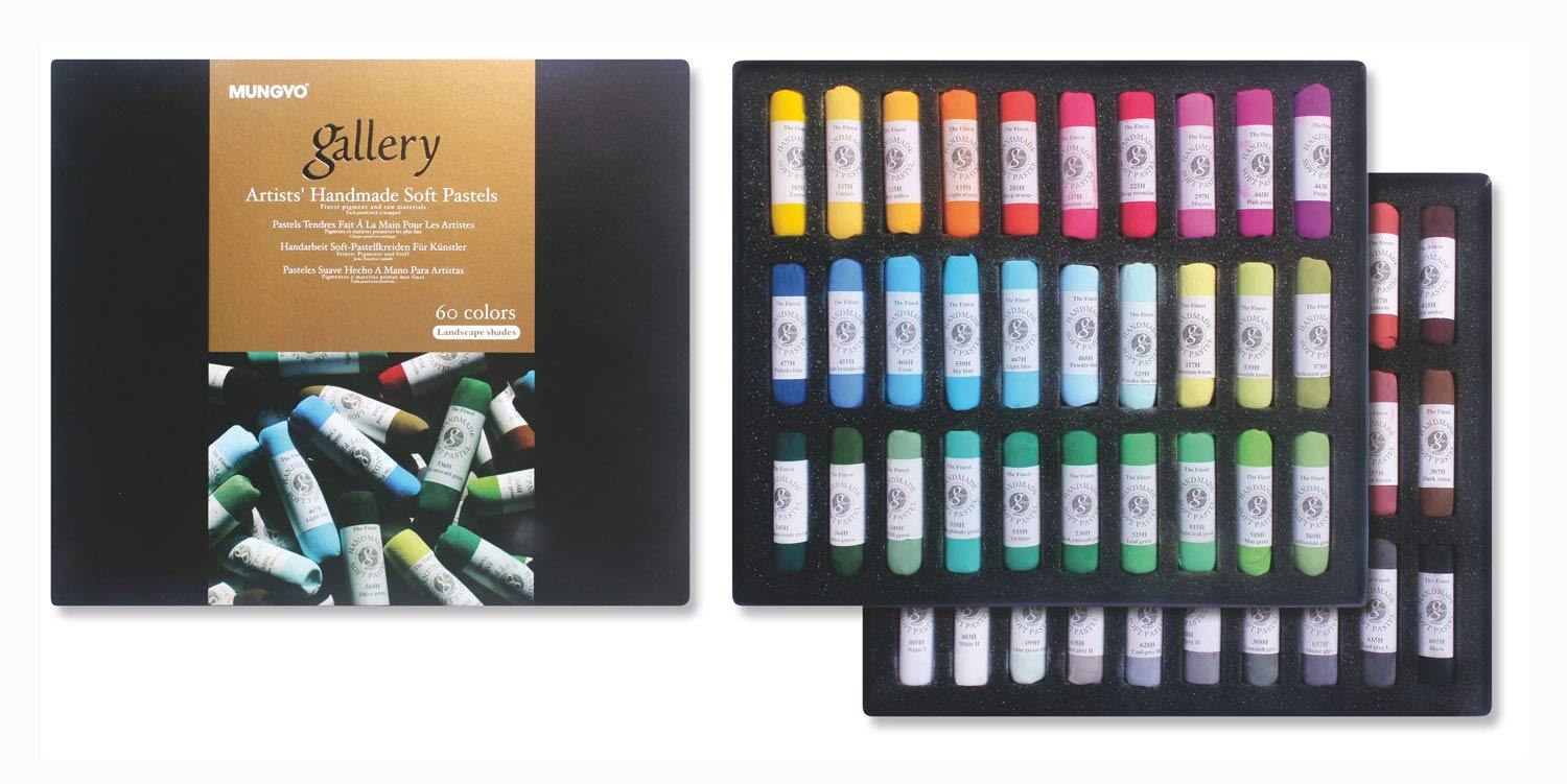 Mungyo MPHM-60L Gallery Artists' Handmade Soft Pastels Landscape Shades, Set of 60 Hand-Rolled Pastels in Artist Quality, Soft Consistency