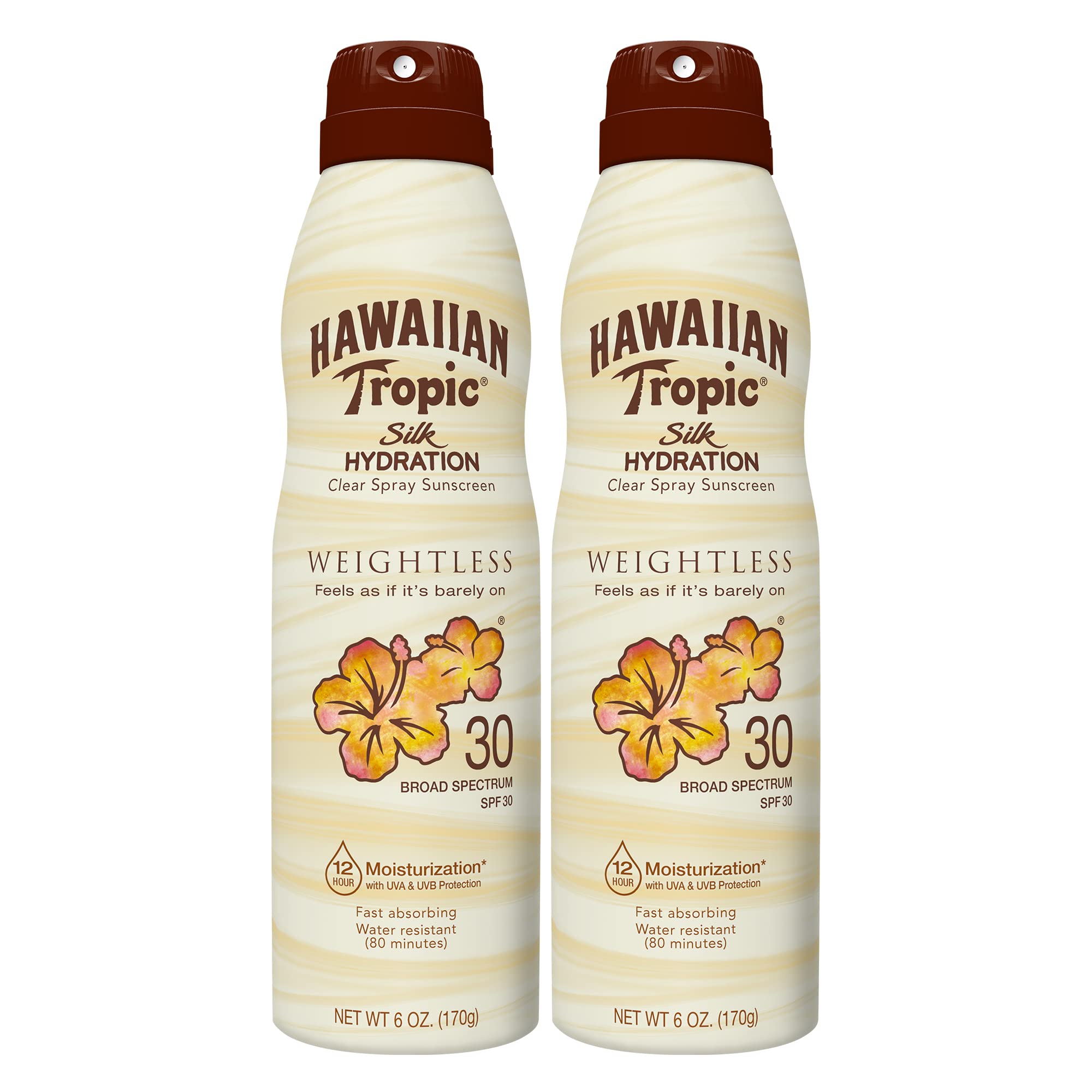 Hawaiian Tropic Weightless Hydration Clear Spray Sunscreen SPF 30, 6oz | SPF 30 Sunscreen Spray, Sunblock, Oxybenzone-Free, 6oz each Twin Pack