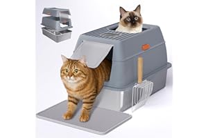 FITROBUST Stainless Steel Litter Box with Lid, 6” Deep Pan, Extra Large Litter Box for Big Cats, Anti-Leakage, Odor Free, Front & Top Dual Entry, Includes Litter Mat & Metal Scoop