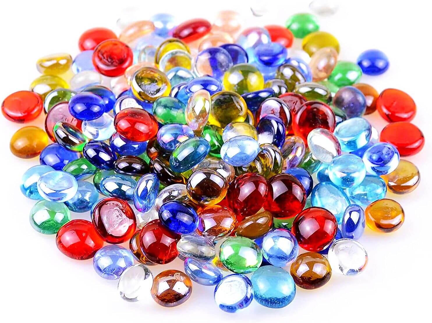 Vase Fillers - KINGOU Flat Glass Marbles, Replacement Mancala Stones 0.6 LB Mixed Colored Flat Glass Pebbles/Beads/Gems for Games Vase Filler Beads Aquarium Pebbles DIY Craft (12-16mm)