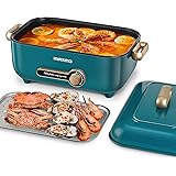 Mirsmo Electric Hot Pot 4L with Stainless Steel Steaming Rack, 3 Temperature Control Multifunction Food Steamer, 3.4-inch Non