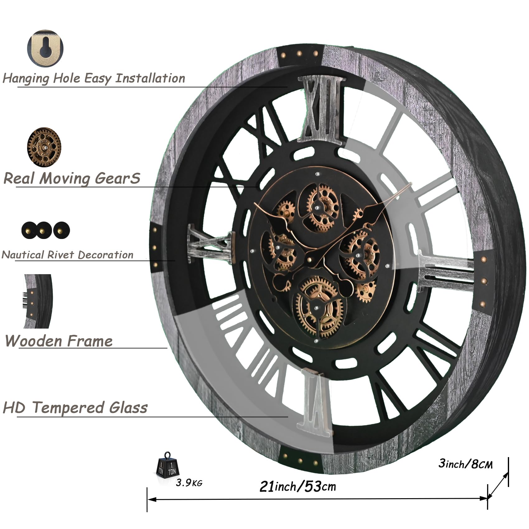 Mua Original Moving Gear Large Wall Clock 21". Vintage Industrial ...
