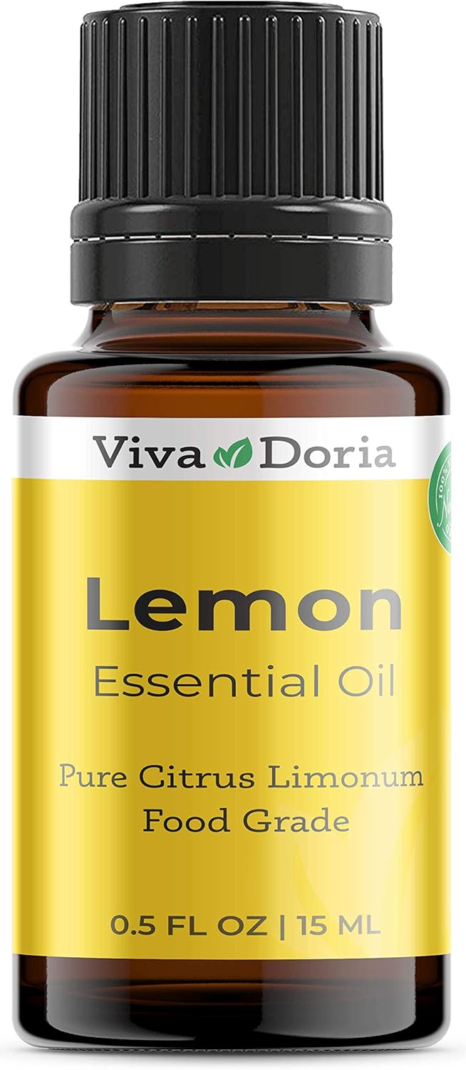 Viva Doria 100% Pure Lemon Essential Oil, Undiluted, Food Grade, Southwest USA Lemon Oil, 15 mL (0.5 Fl Oz)