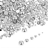 DOPENSPI 2000PCS Half Pearls for Crafting, Silver Mixed Sizes 2-8mm Flatback Nails Pearl Half Round Pearls Beads Loose Beads Gems Silver Flatback Gem for DIY Craft Nail Art Decoration