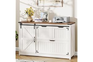 Vabches 47.8” Farmhouse Lateral File Cabinet with Sliding Barn Door, 3 Drawers Filing Storage Cabinets with Adjustable Shelf, Office Printer Stand for Hanging Files Letter/Legal/F4/A4.