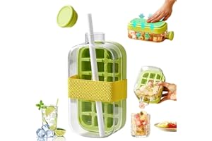 TASUNTE Ice Cube Bottle, 2 in 1 Zero Touch Press Ice Cube Mold Water Bottle with Lid and Bin, Easy Press Ice Tray Water Bottle, Leak Proof Lid, Vertical Ice Maker for Freezer, Travel, Gym & Home Use(800ml)
