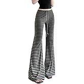 Women Flare Pants Y2K Vintage Grunge Striped Bell Bottoms Low Rise Drawstring Waist Goth Punk Trousers