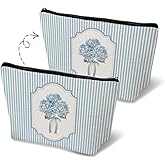MKGRXZCW Blue Hydrangea Makeup Bag, Coquette Bow Hydrangea Floral Gifts for Women,Blue Striped Hydrangea Aesthetic Toiletry Cosmetic Makeup Bag Pouch Purse