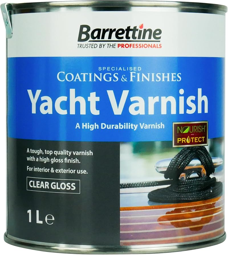 Barrettine Yacht Varnish Clear Gloss 1L Wood Varnish Interior Exterior UV