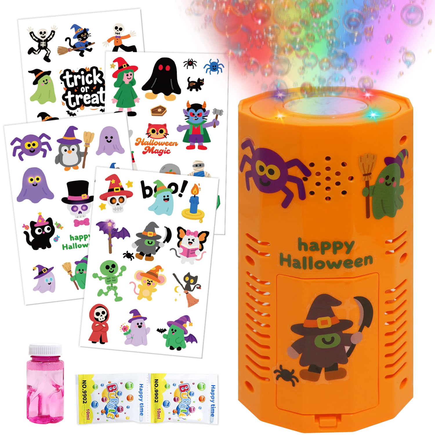 Photo 1 of Halloween Bubble Machine, Automatic Fireworks Bubble Blower with Spooky Sound & Dazzling Lights, Portable Bubble Maker Toys with DIY Stickers for Kids Halloween Party Fun (Halloween)