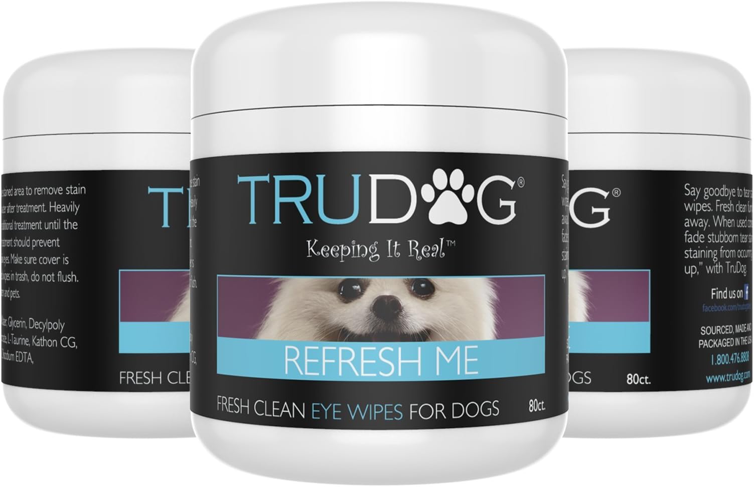 TruDog Dog Eye Wipes Refresh Me Eye Wipes - 80 Count - Fade and Prevent Tear Stains - Moisturize and Hydrate Hair - Promote Healing and Protect Skin - Antimicrobial