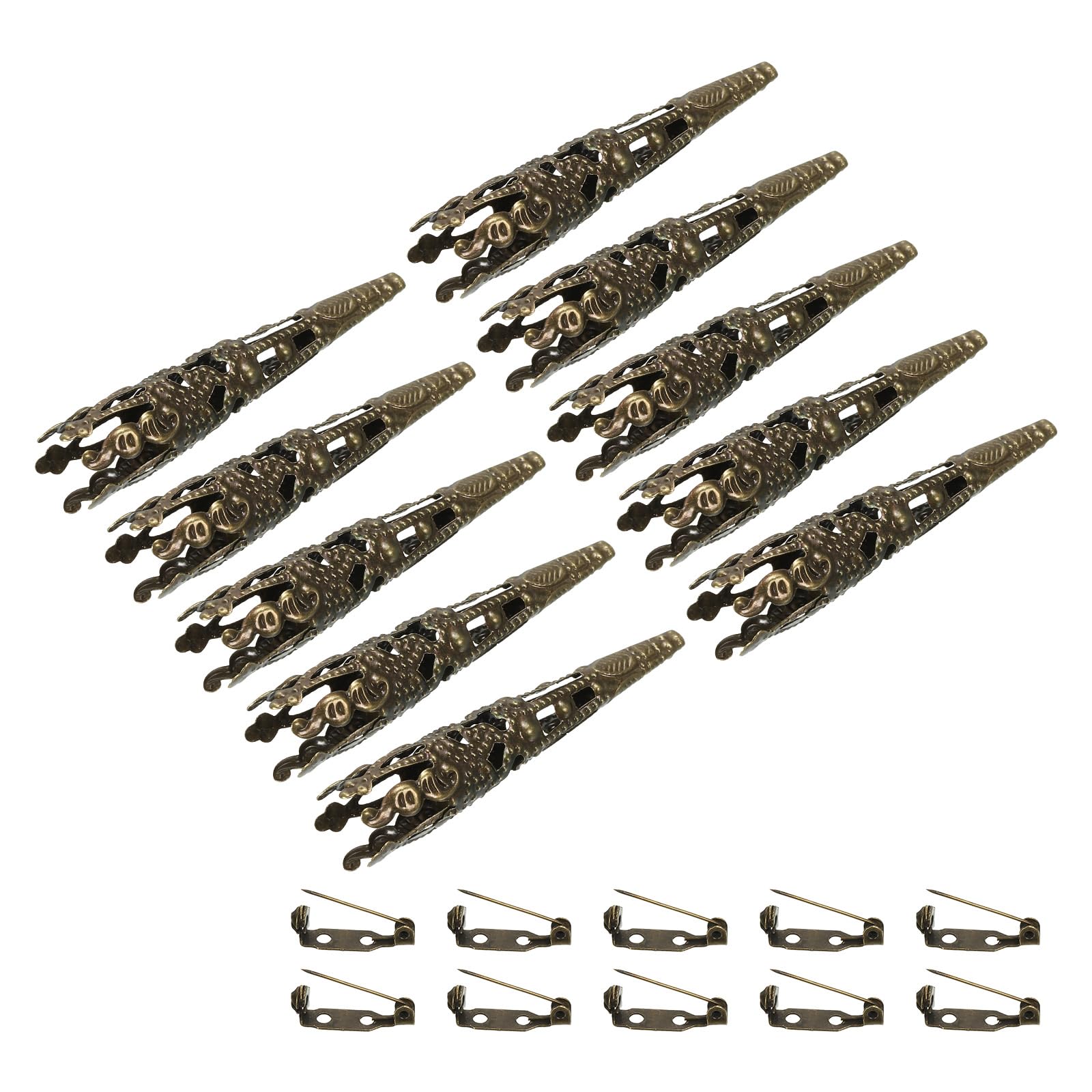 PATIKIL 41mm Corsage Decorative Holder, 10 Pcs Brooch Pin Vase Pocket Boutonnieres Holder with Bar Pins for Wedding Party DIY Crafts, Bronze