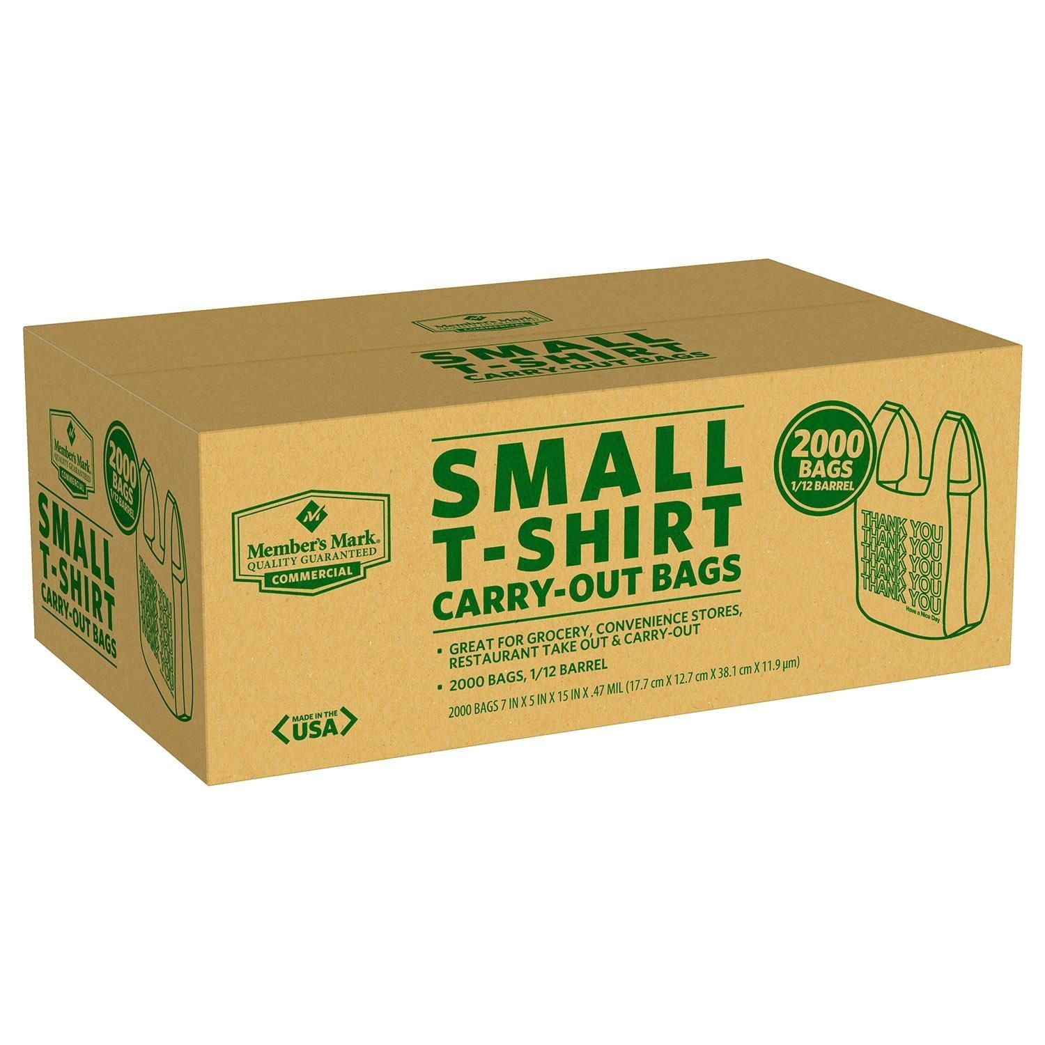 2000 Grocery / Convenience Store Small T-Shirt Carry-Out Bag Carryout 7'' x 5'' x 15''