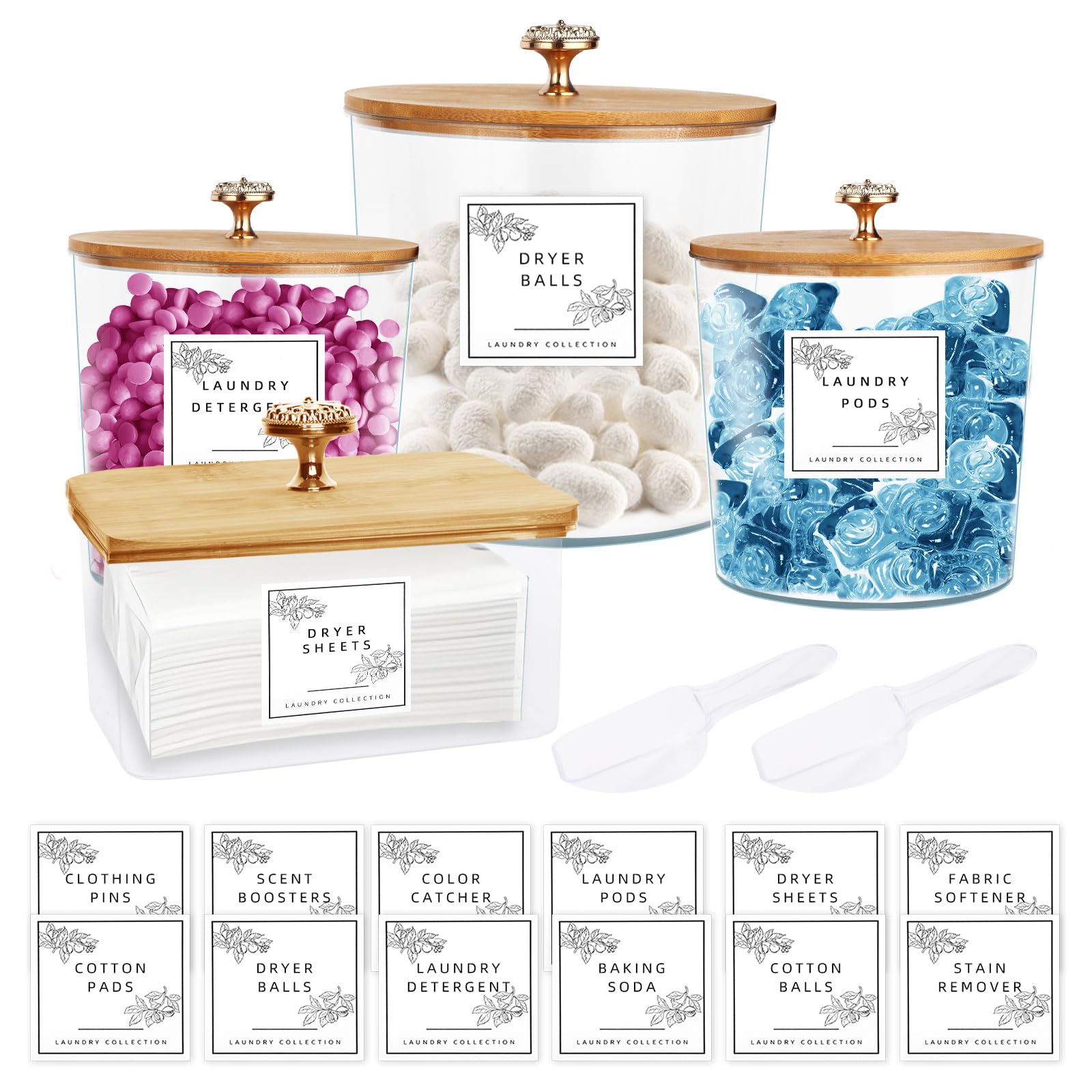 Photo 1 of ****MISSING 2****** ASMALAM  Laundry Room Organization Storage Containers Acrylic Jars and Dryer Sheet Holder with Lids and Labels for Laundry Detergent Laundry Pods Containers Dry Sheet Organizing