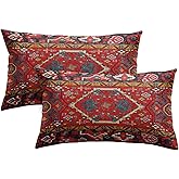 Britimes Throw Pillow Covers, Aztec Kilim Home Art Decor, 12 x 20 Inches Set of 2 Cushion Couch Sofa Cases, Abstract Oil Painting Pillowcases for Bedroom, Living Room, Ethnic Decorative, Red Tribal
