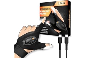 HANPURE Rechargeable LED Flashlight Gloves Stocking Stuffers for Adults Men Christmas Birthday Gift Idea for Dad Husband Him Boyfriend Car Guy Waterproof Lighted Gloves for Repairing Fishing Camping