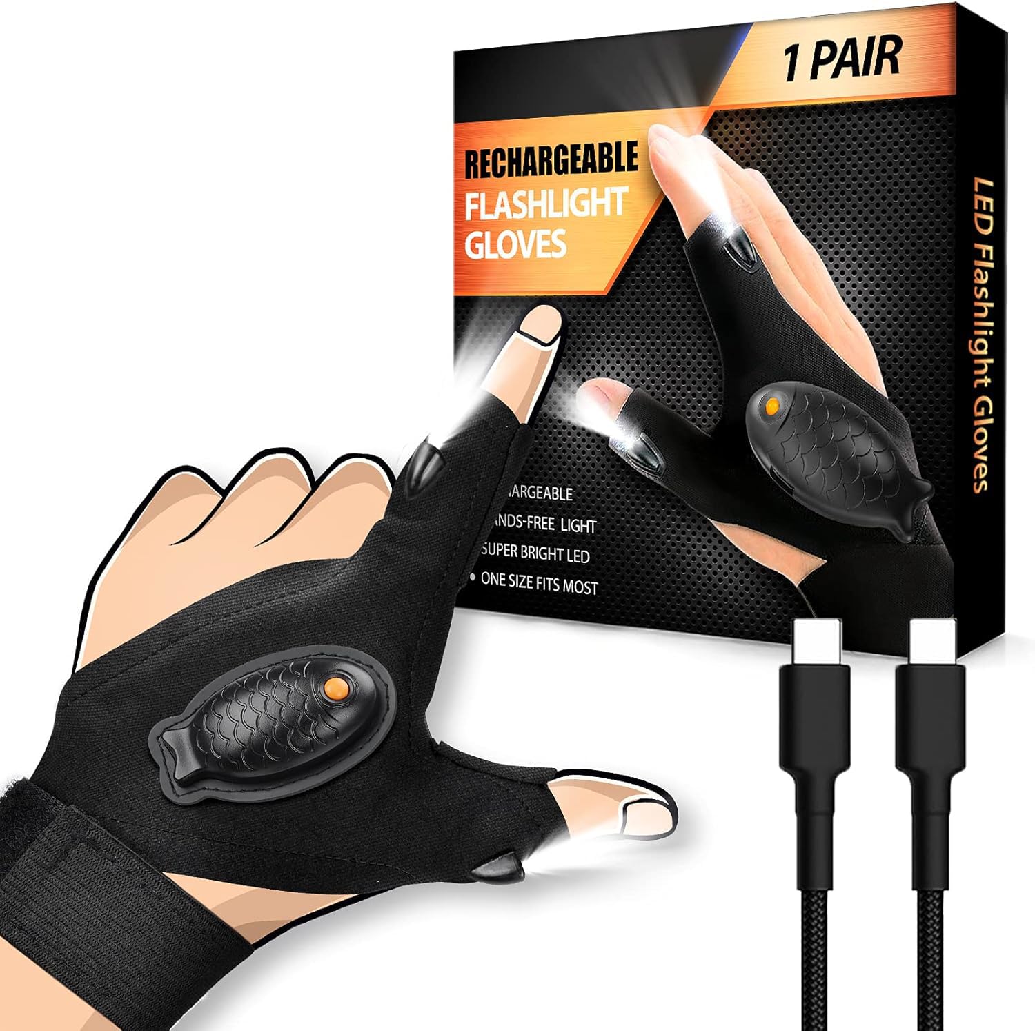 Photo 1 of HANPURE Rechargeable LED Flashlight Gloves Stocking Stuffers for Adults Men Christmas Birthday Gift Idea for Dad Husband Him Boyfriend Car Guy Waterproof Lighted Gloves for Repairing Fishing Camping