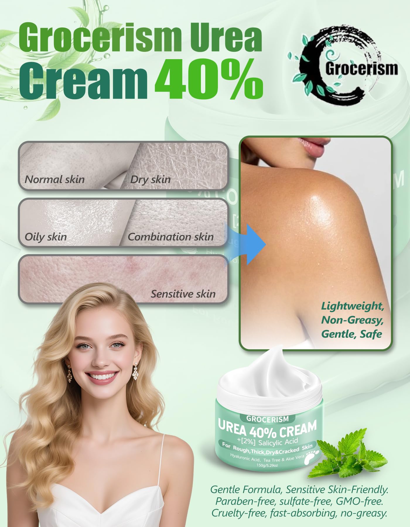 Urea Creme 40 prozent 150 Gramm || Hornhautentferner Fußcreme, Handcreme, Bodylotion mit Hyaluronsäure, Teebaum und Aloe Vera für tiefe Feuchtigkeit, Kallusentferner und Erweichung 5