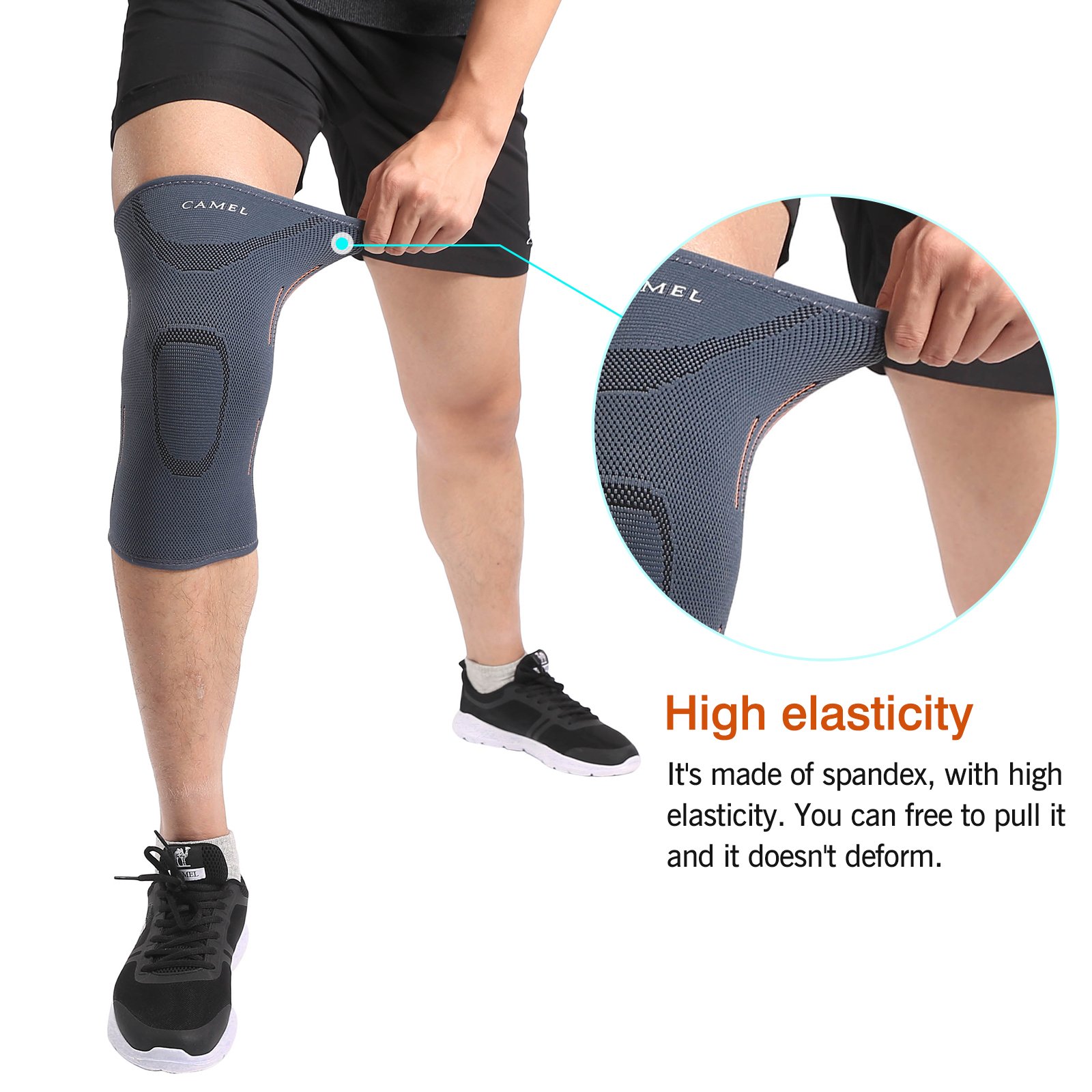 Camel Men\'s Knee Brace Compression Sleeve Breathable Quick-Dry Support for Running Basketball and Relief Arthritis Injury Recovery(Gray,M)