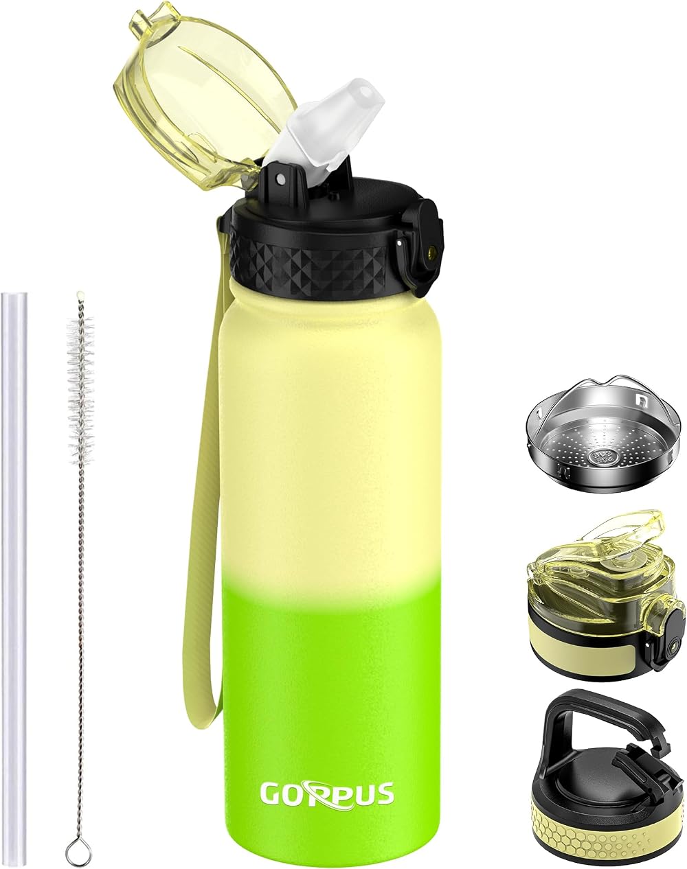 GOPPUS 600ml Stainless Steel Water Bottle with Straw – Double Wall Insulated